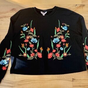 Philosophy Black Floral Embroidered Sweatshirt Size M